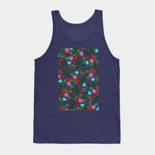 Red, pink, blue and maroon flower pattern with white background Tank Top